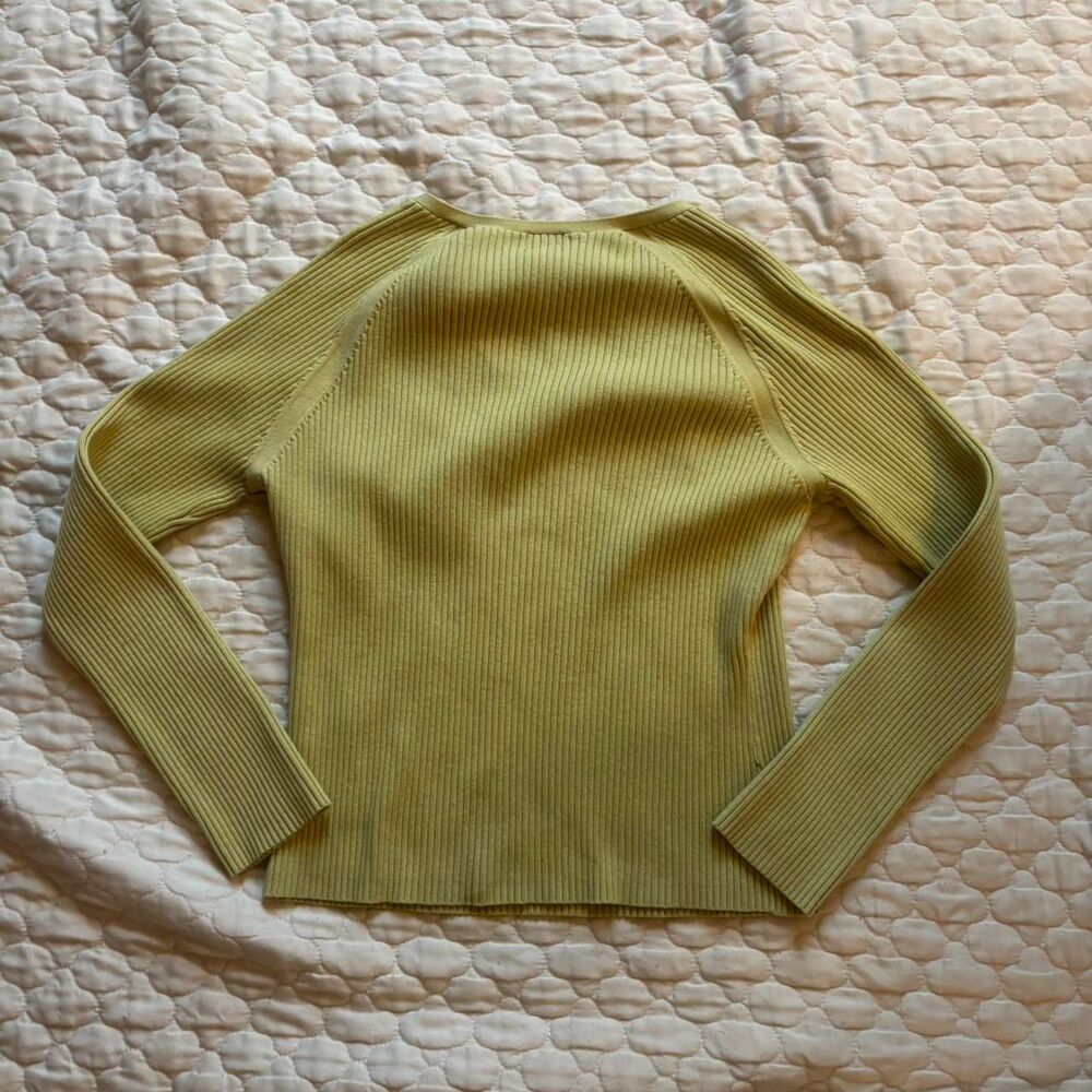 Women's Y2K Lime-Green V-Neck Long Sleeve Sweater Spring Cottagecore Size M - Picture 2 of 5
